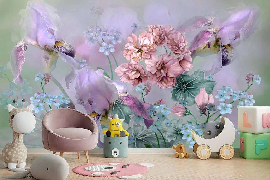 Фотообои в интерьере сиреневый букет  13-259 фото