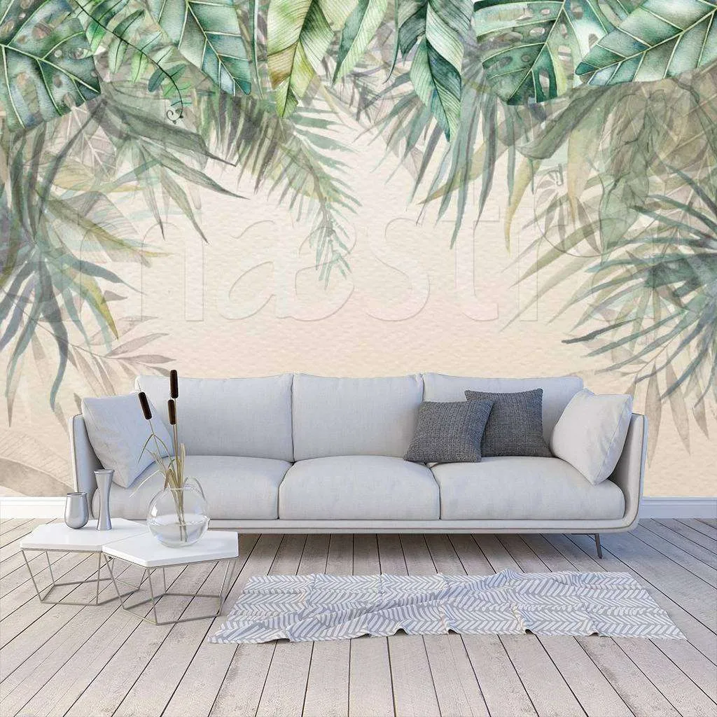 Фотообои в интерьере листья над головой  7-782 фото