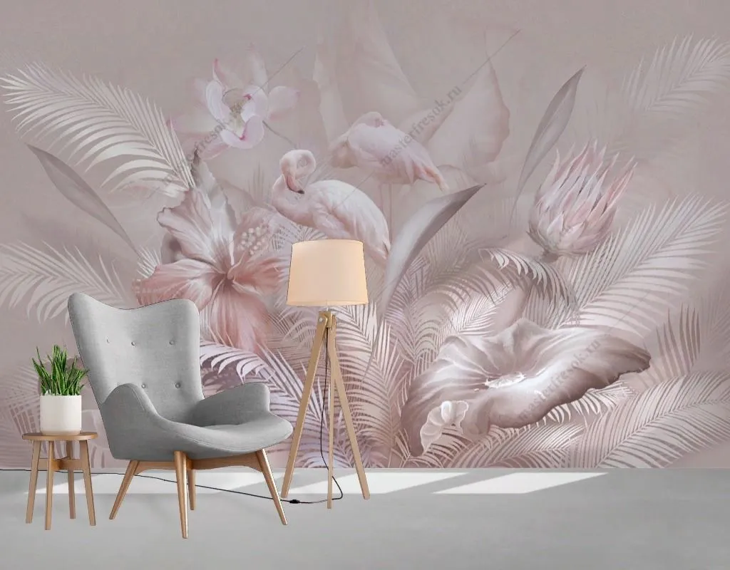 Фотообои в интерьере фламинго в перьях  13-581 фото