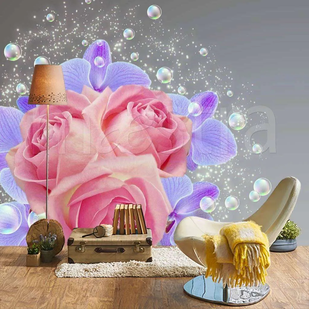 Фотообои Крупные розы на сером фоне  4-031