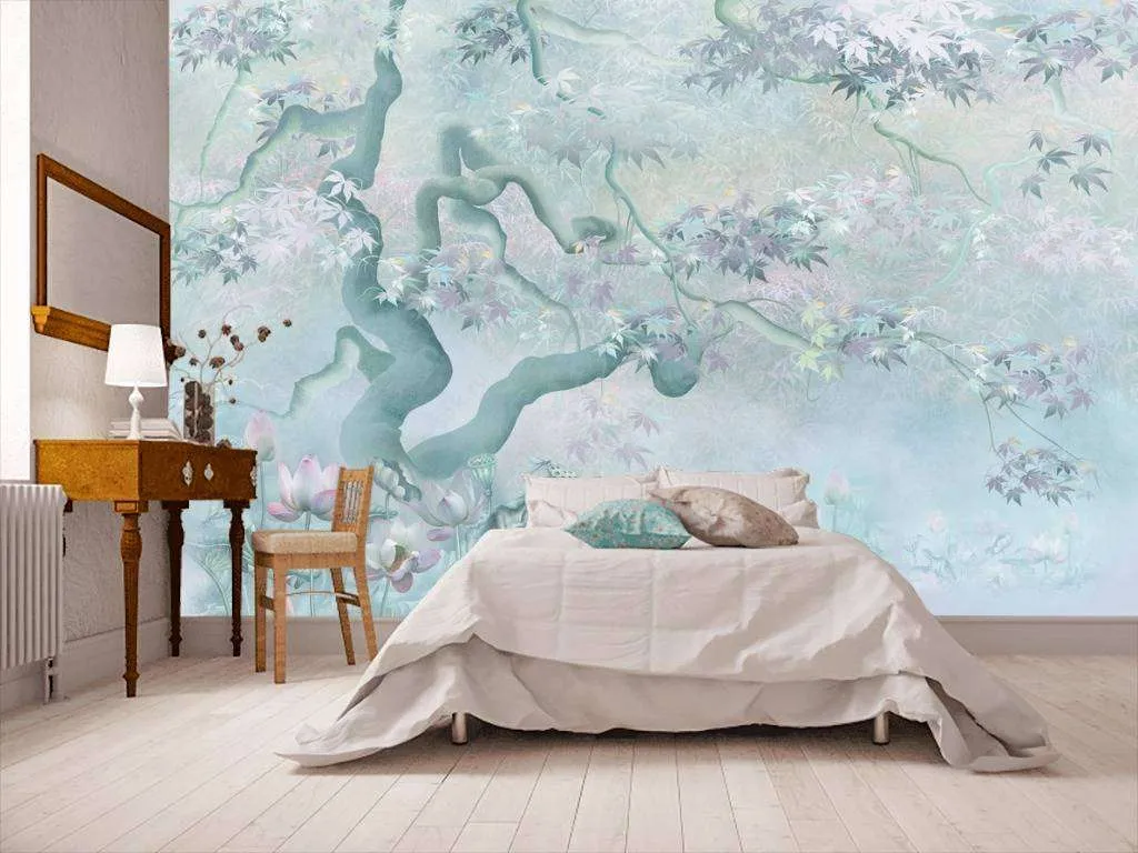 Фотообои в интерьере дерево в листьях  13-198 фото