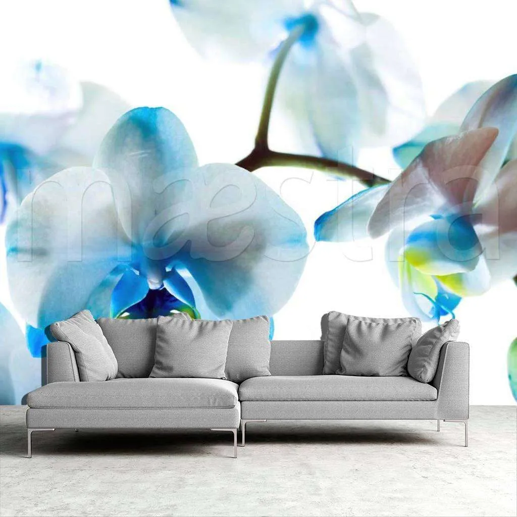 Фотообои в интерьере цветок голубой орхидеи 3д  4-015 фото