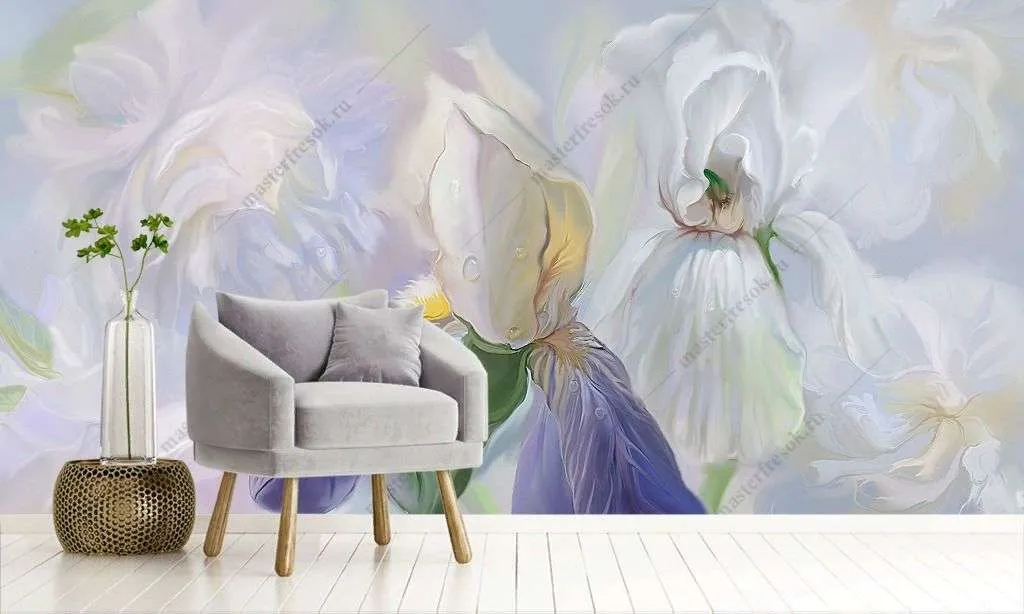 Фотообои в интерьере нежные ирисы  13-394 фото