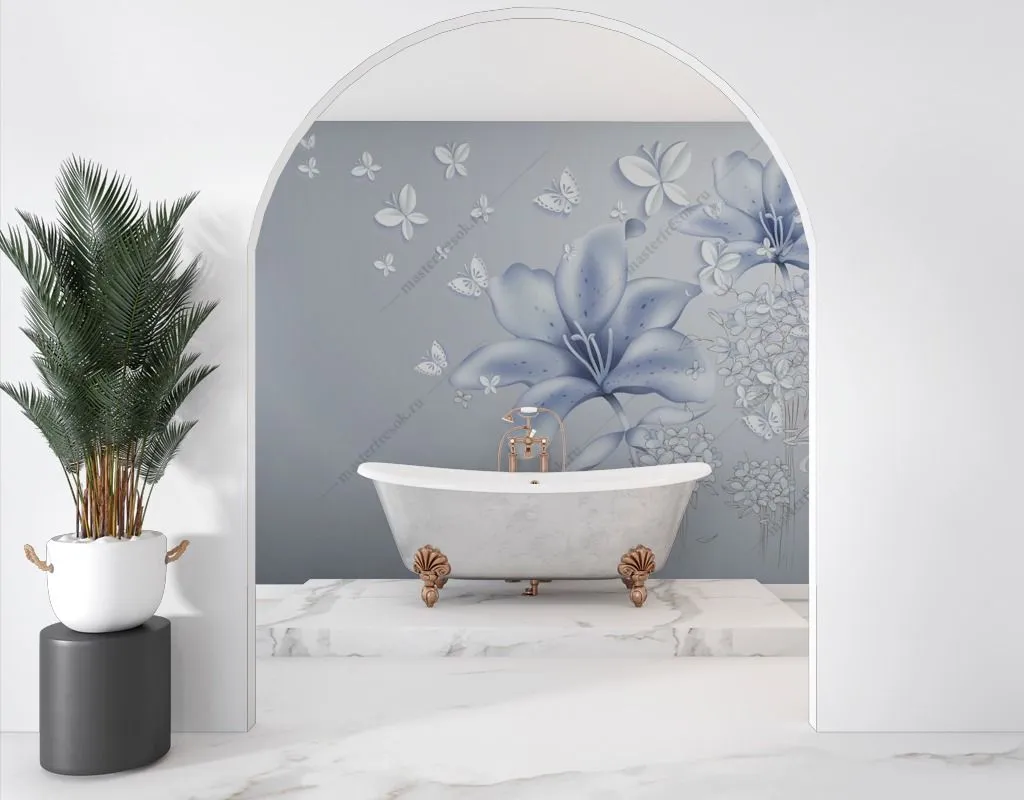 Фотообои в интерьере нежно-голубые лилии  14-429 фото