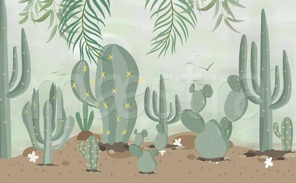 Фотообои в интерьере кактусовый сад  15-217 фото