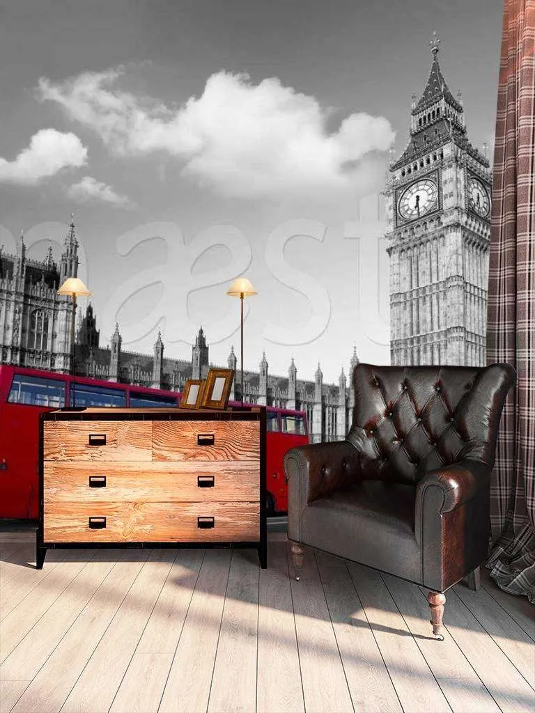 Фотообои Красный автобус на улицах Лондона  9-438