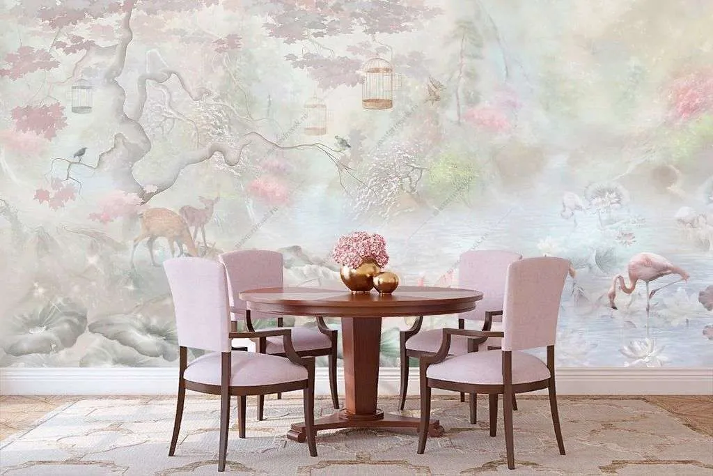 Фотообои в интерьере фламинго в японском саду  13-343 фото