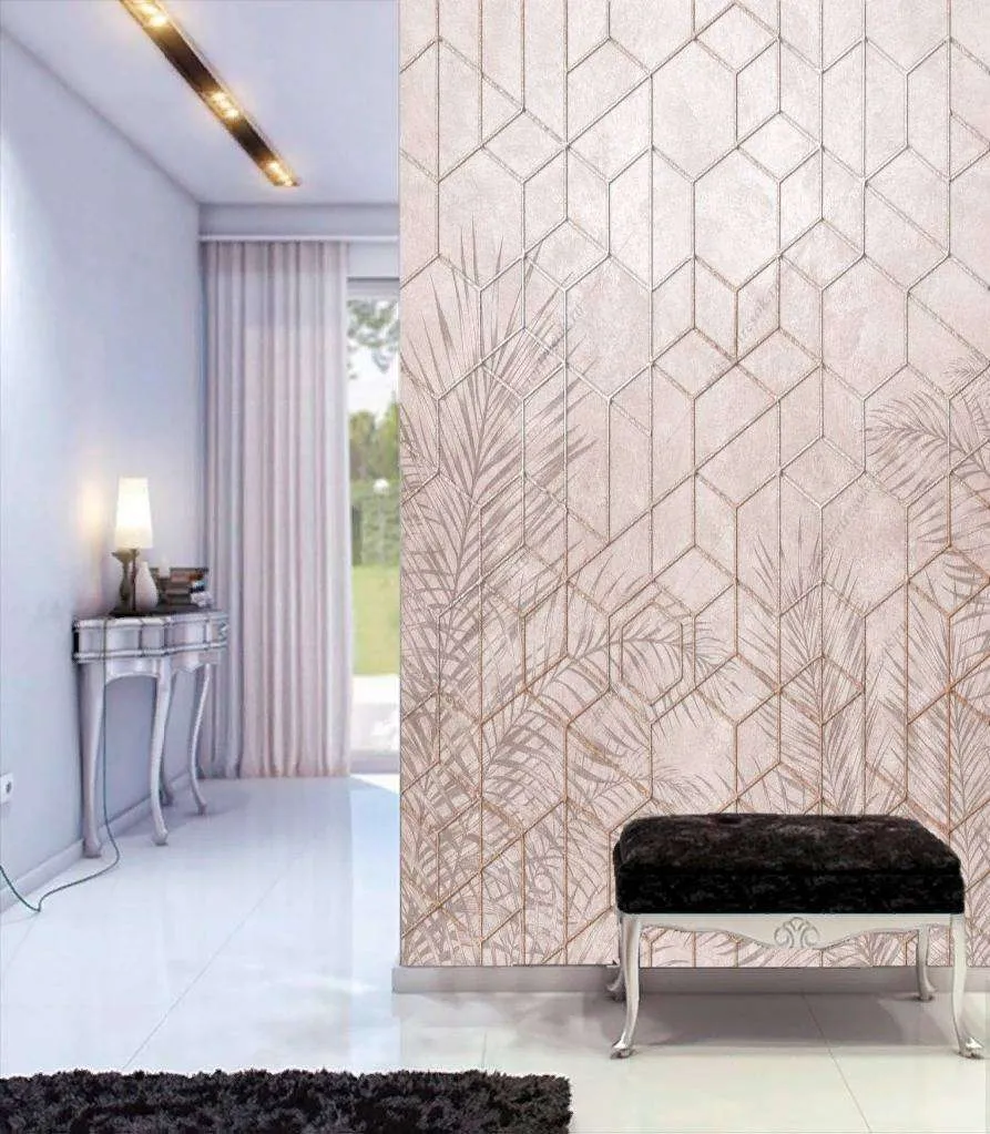 Фотообои в интерьере листья и геометрия  10-774 фото