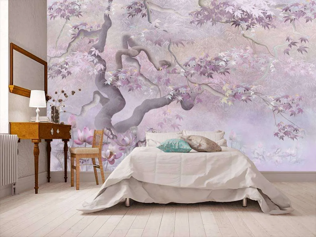 Фотообои в интерьере дерево с листьями  13-196 фото