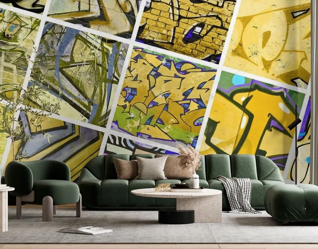 Фотообои Фрагменты граффити желтые  12-1580