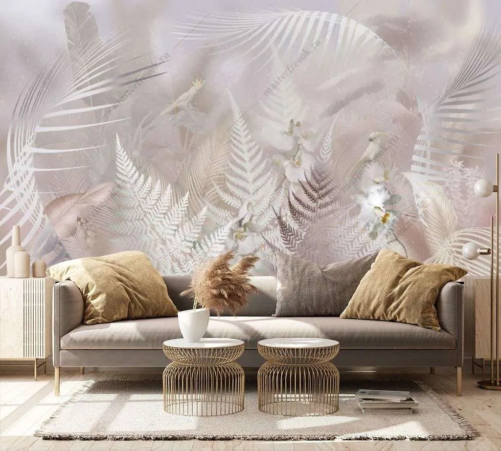 Фотообои в интерьере папоротник и орхидея  13-368 фото