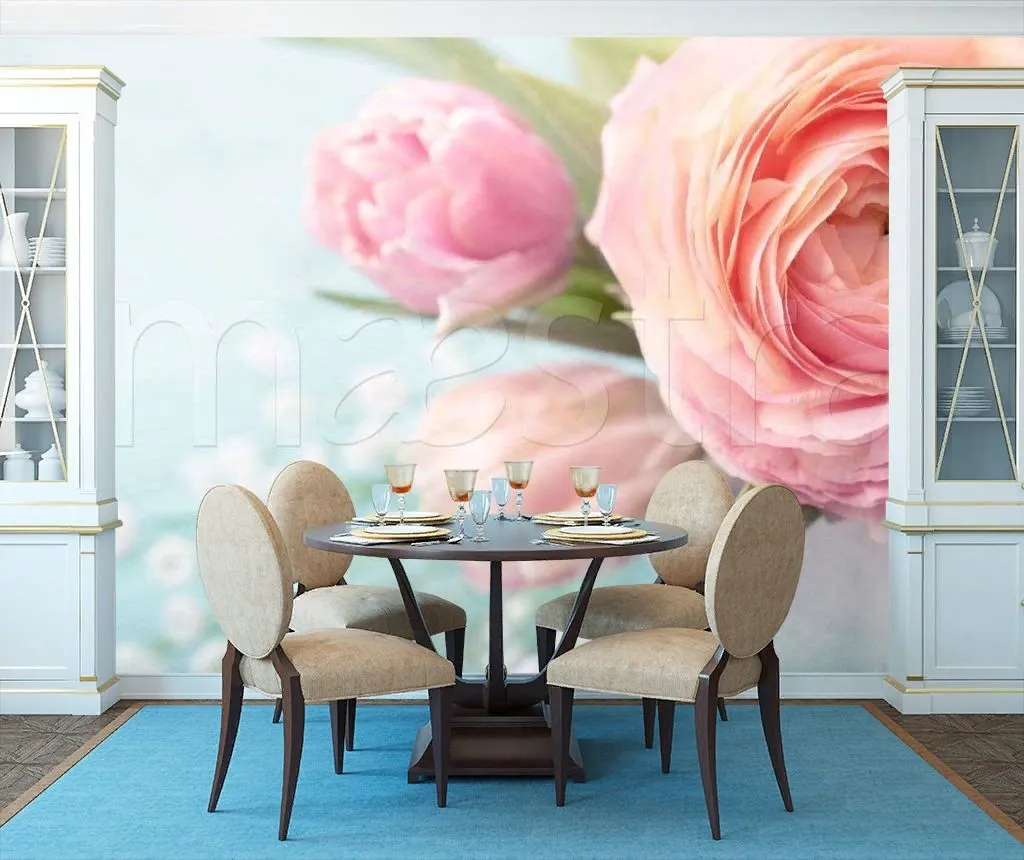 Фотообои в интерьере розовое на голубом  9-100 фото