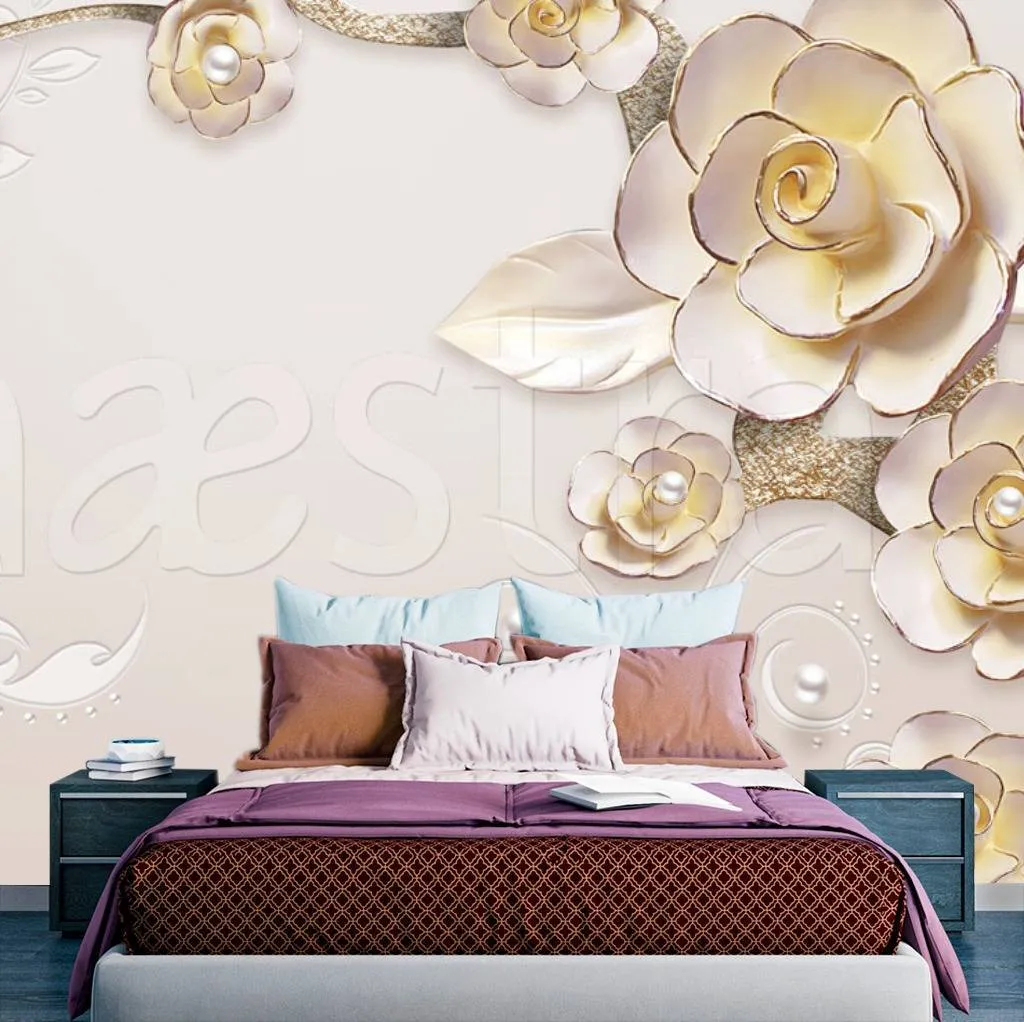 Фотообои в интерьере 3д розы золотые  10-594 фото