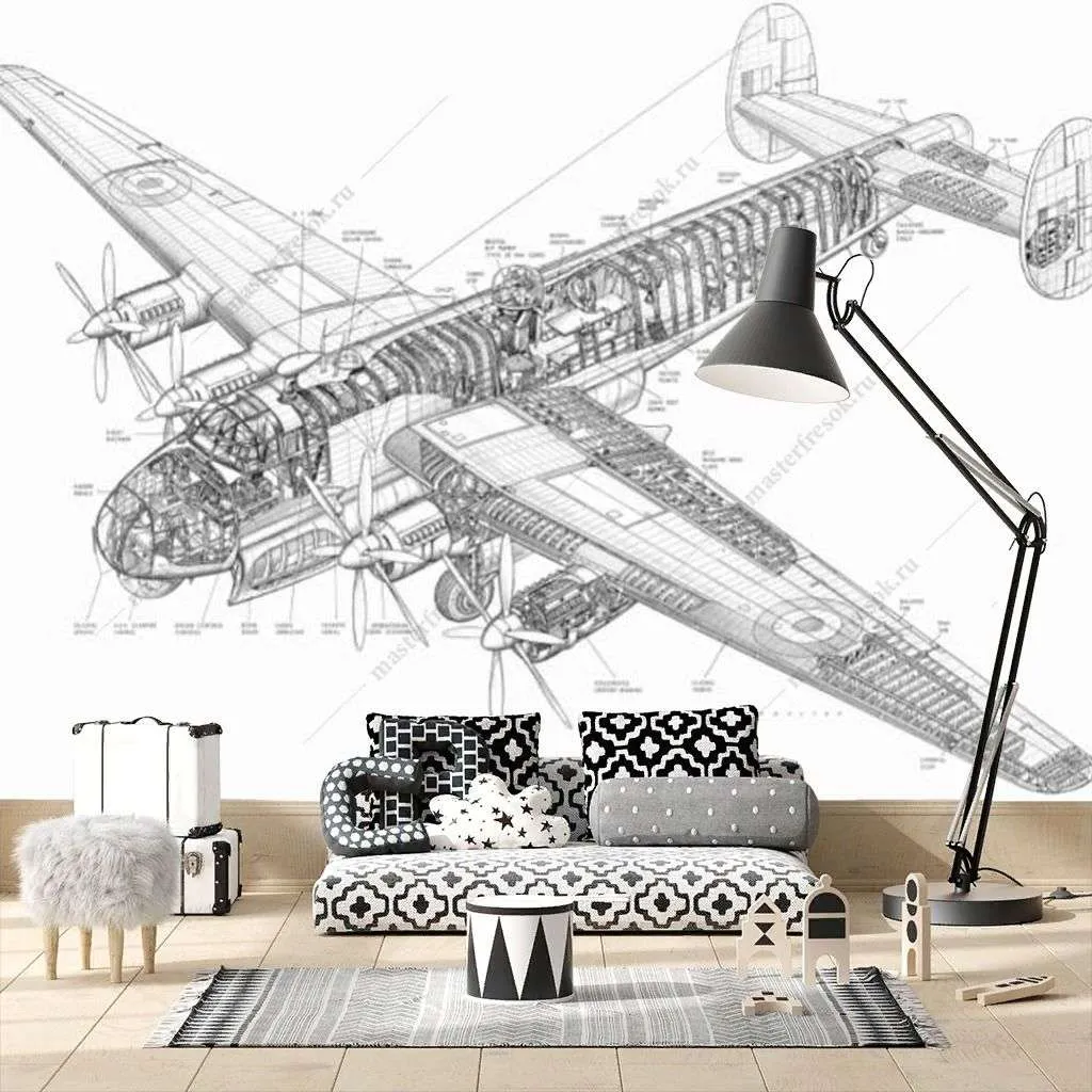 Фотообои в интерьере схема самолета  12-1302 фото