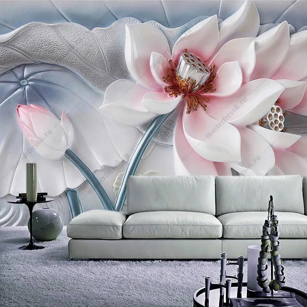 Фотообои 3д Объемный бело-розовый цветок  10-846