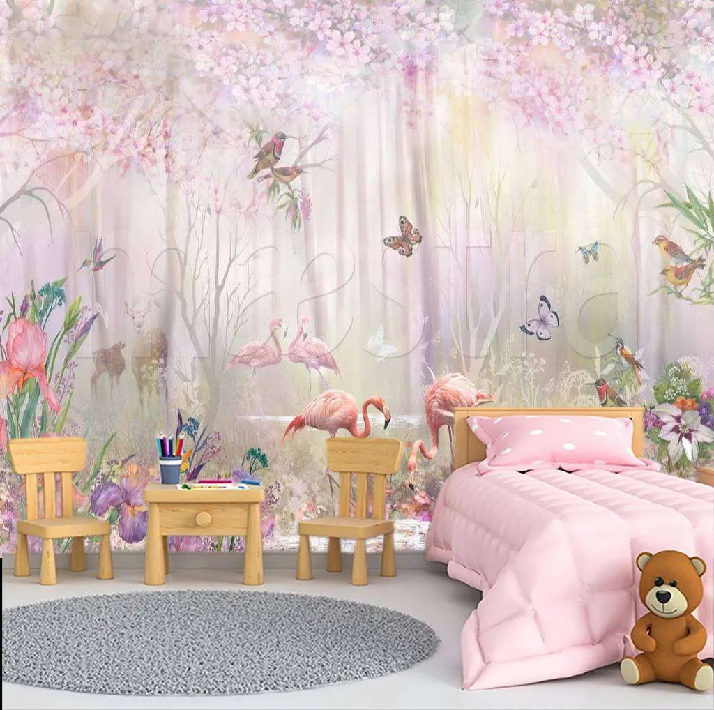 Фотообои Розовый фламинго в утреннем лесу 3  7-573