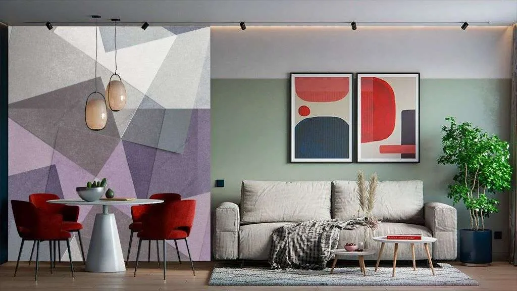 Фотообои в интерьере цветные геометрические фигуры  9-1341 фото