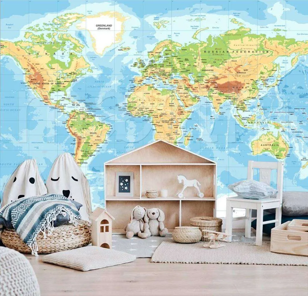 Фотообои Бесшовные обои на стену:  Карта мира на русском. Артикул: 12-511  