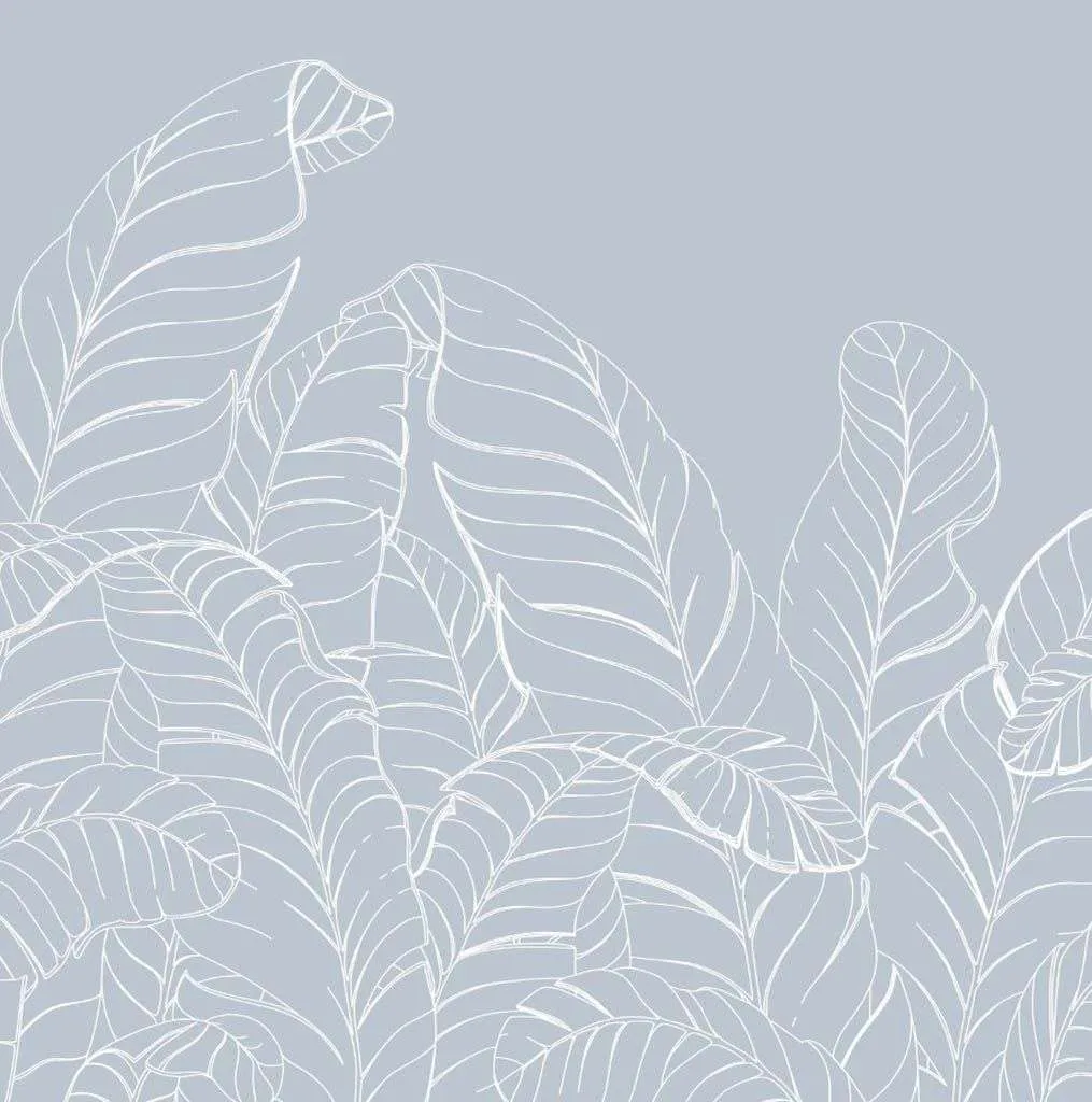 Фотообои в интерьере пальмы листья в голубых тонах  14-469 фото