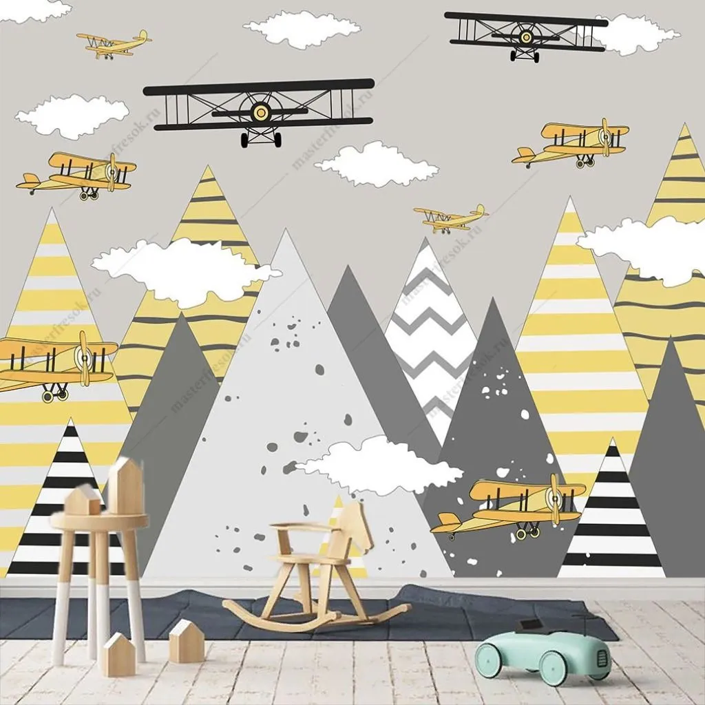 Фотообои в интерьере горы детские яркие желтые  14-694 фото