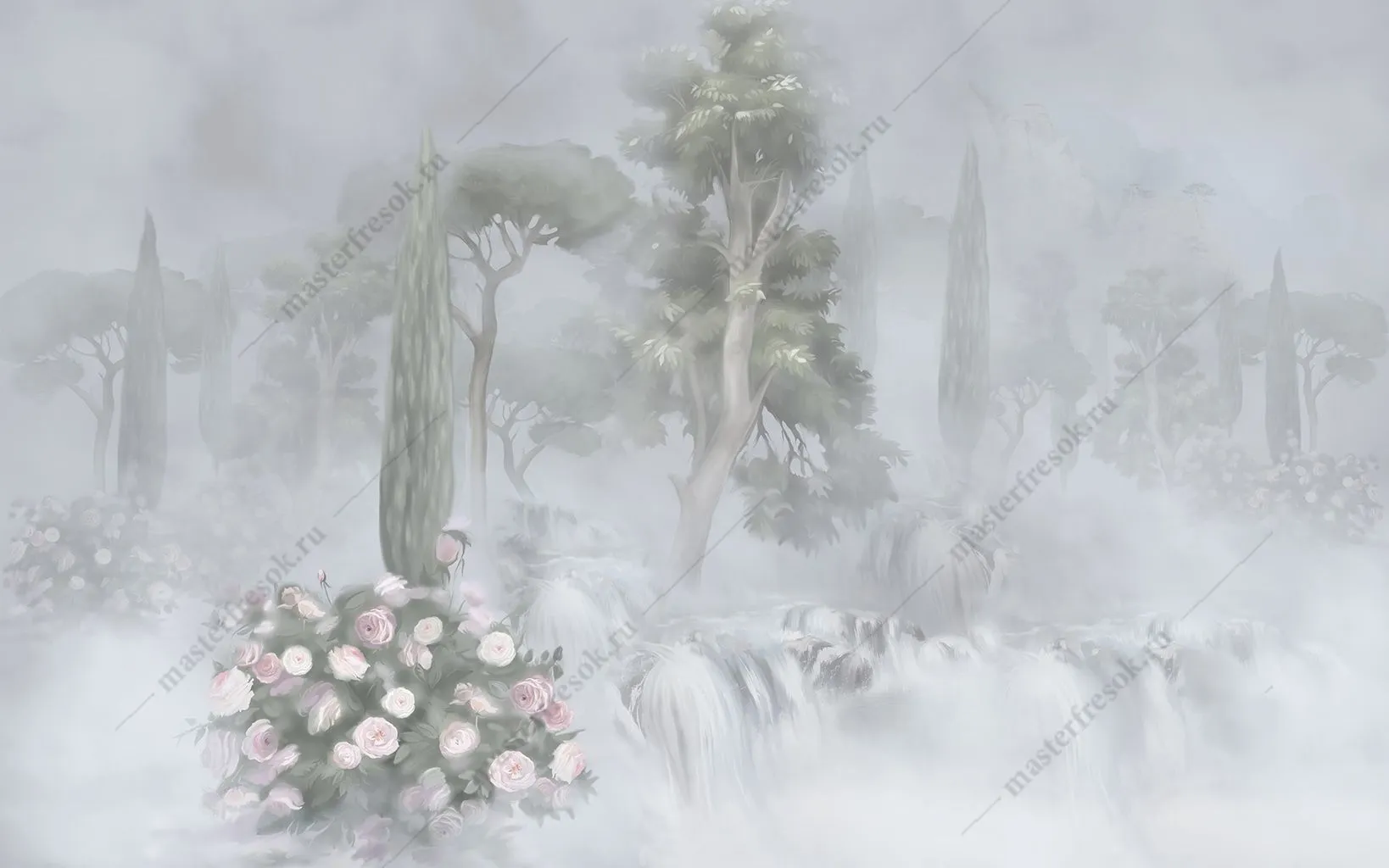 Фотообои в интерьере пейзаж туманный лес  13-386 фото