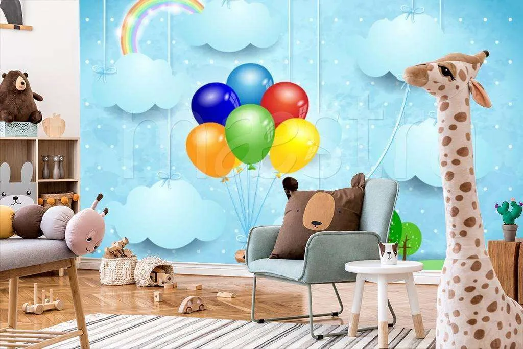 Фотообои в интерьере луг с воздушными шарами  12-370 фото