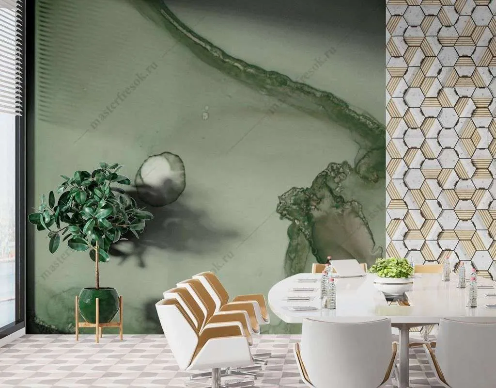 Фотообои в интерьере зеленый акварельный фон  9-1563 фото