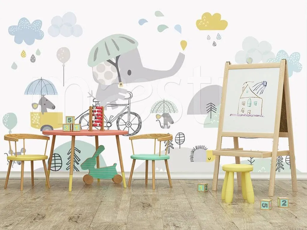 Фотообои в интерьере слоник на велосипеде  15-040 фото