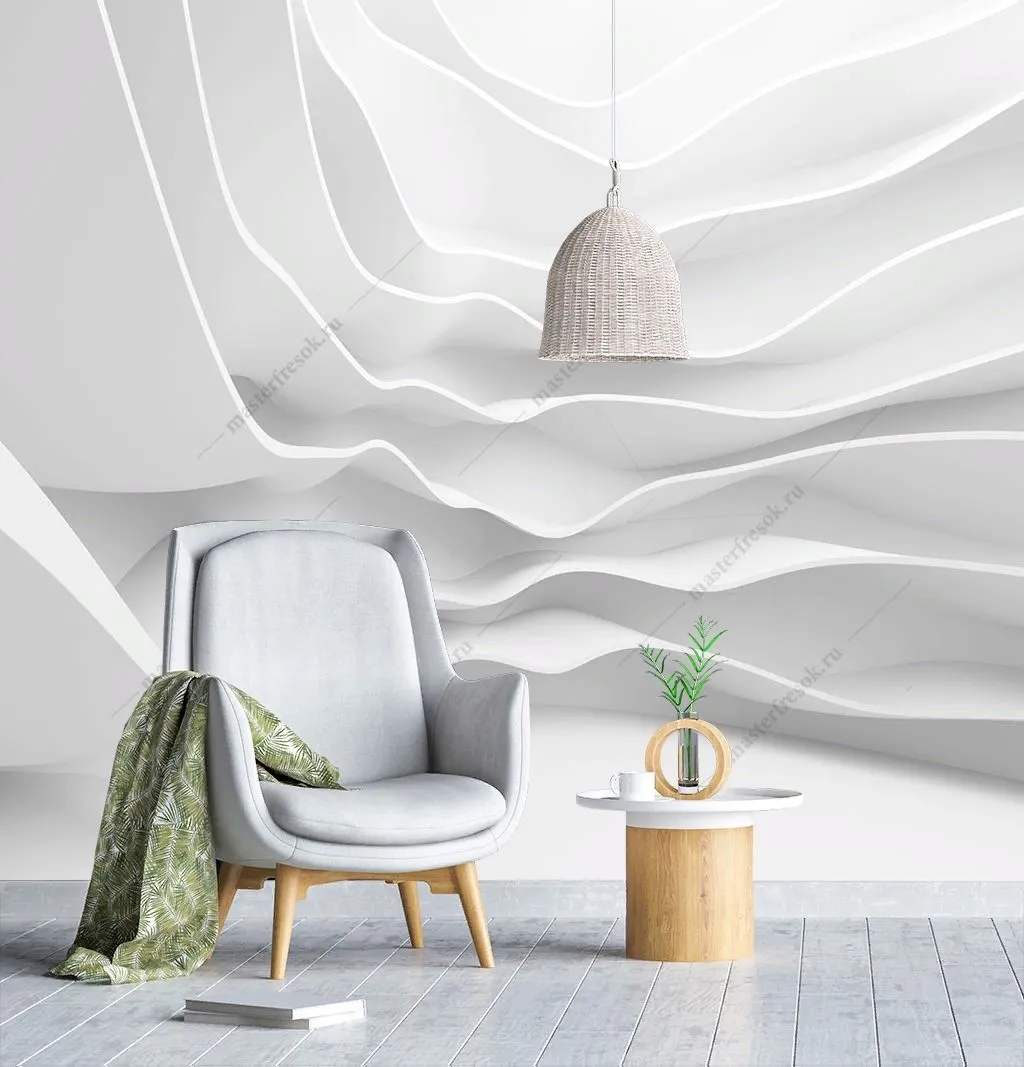 Фотообои в интерьере 3д абстрактные волны  10-898 фото