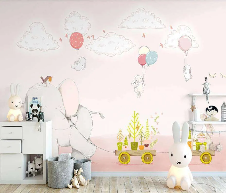 Фотообои в интерьере слоник и кролики  15-140 фото