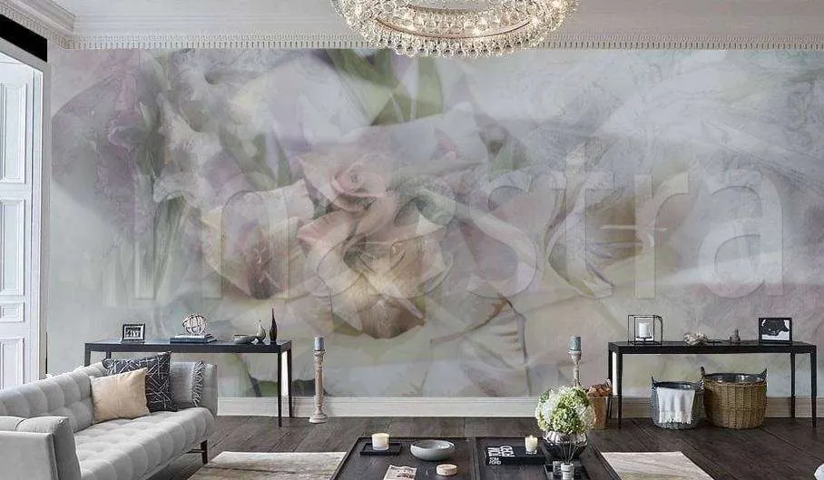 Фотообои в интерьере цветочная абстракция в серых цветах  7-595 фото