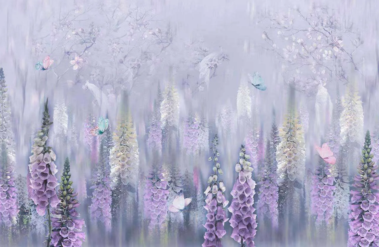 Фотообои в интерьере сиреневый луг  7-918 фото