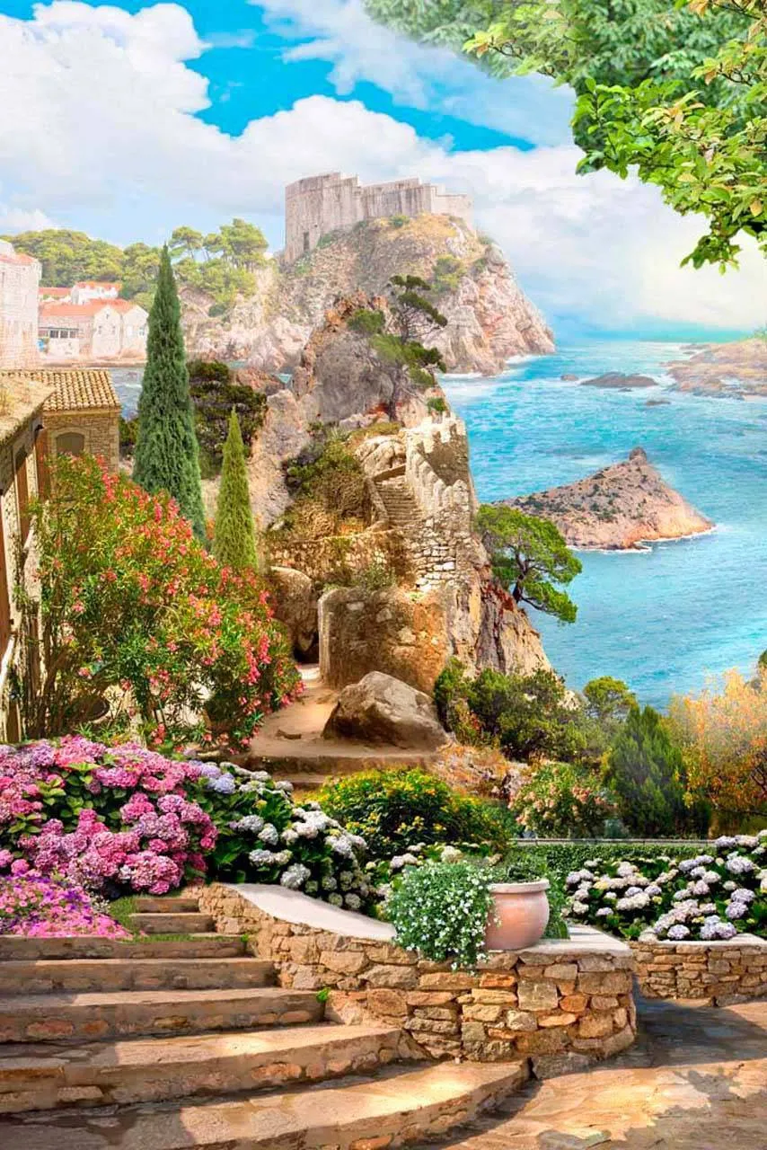 Фотообои в интерьере вид на залив  5-049 фото