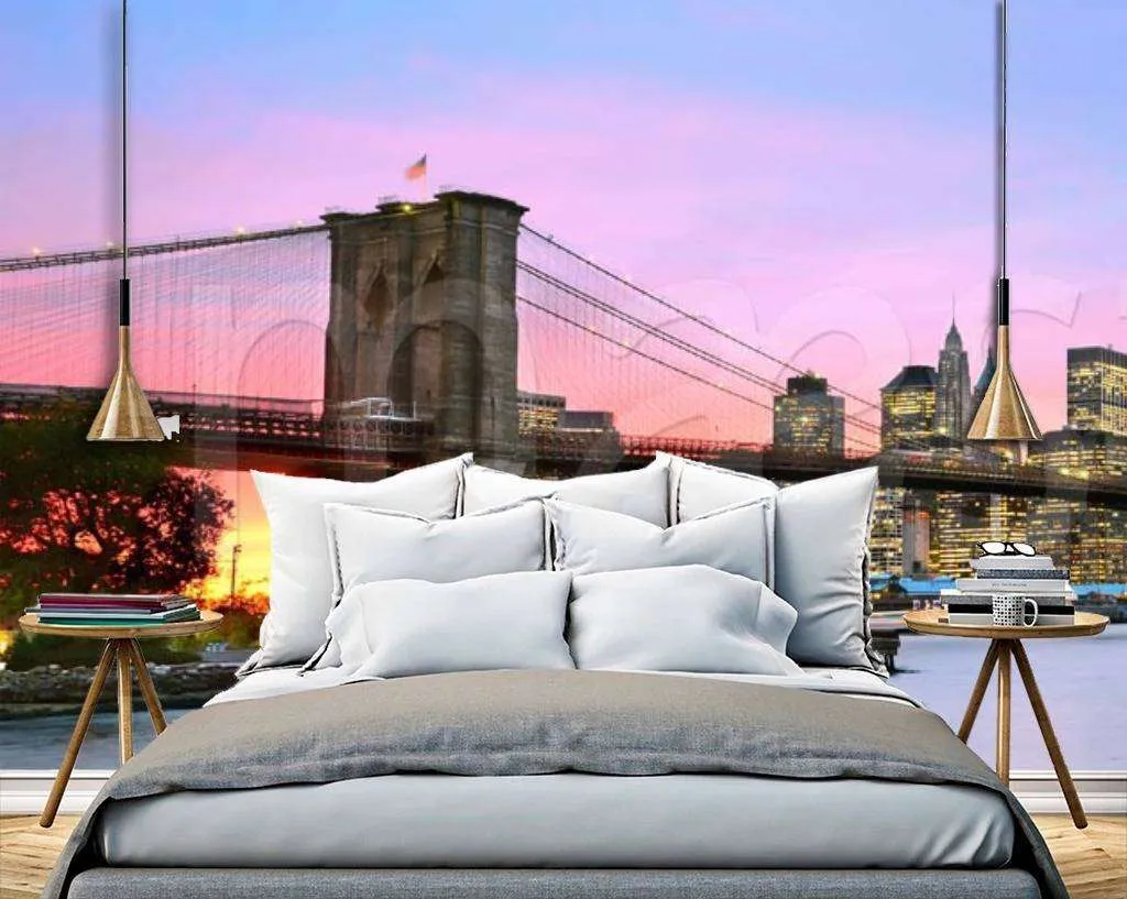 Фотообои в интерьере панорам бруклинского моста  9-820 фото