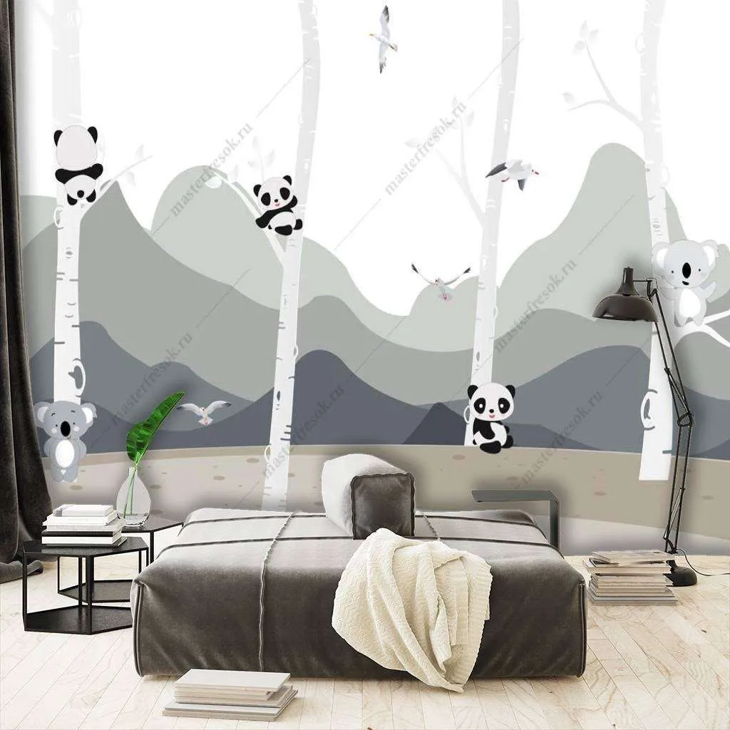 Фотообои в интерьере панда в лесу  12-1142 фото