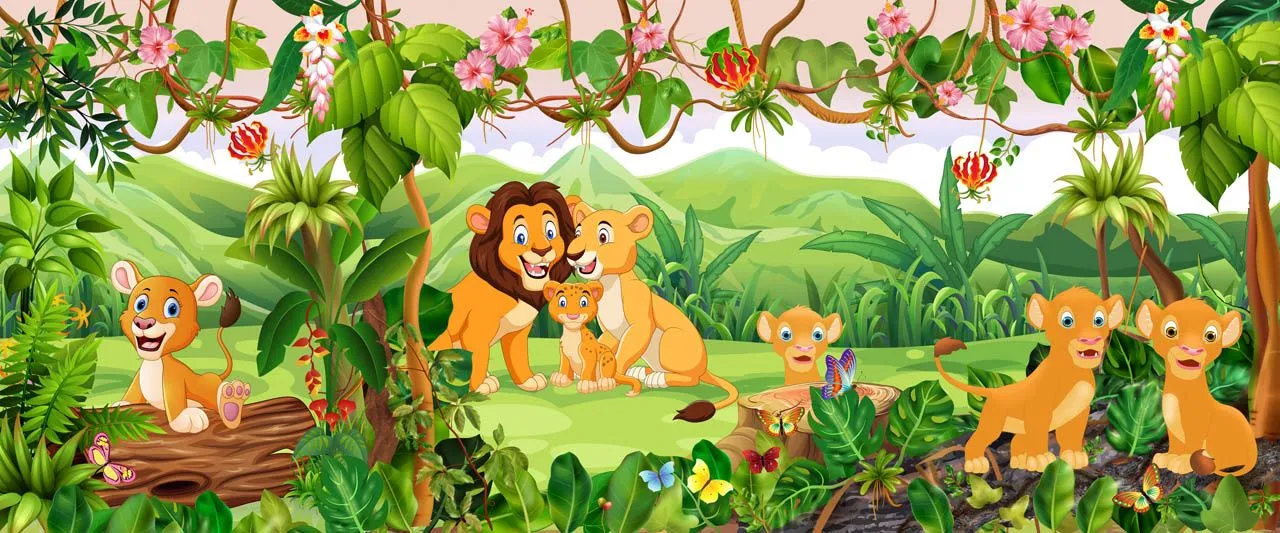 Фотообои в интерьере джунгли и львята  19-0001 фото