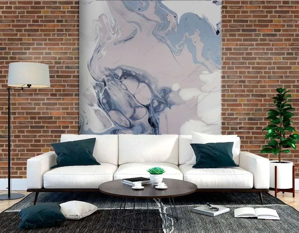 Фотообои в интерьере сине-белая абстрактная живопись  9-1661 фото