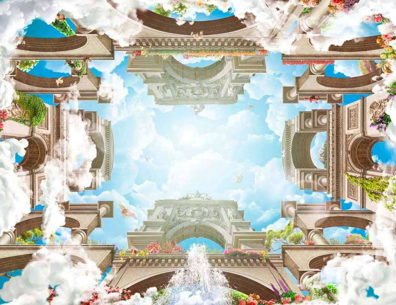 Фотообои в интерьере потолочный сюжет с перспективой вдаль  11-144 фото