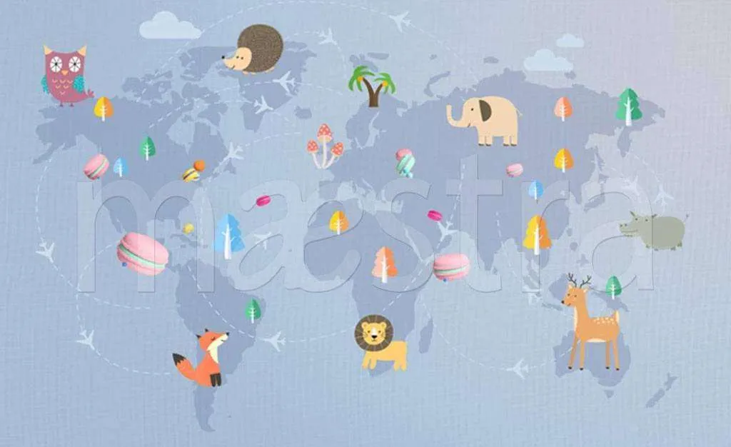 Фотообои в интерьере карта детская без названий  15-133 фото