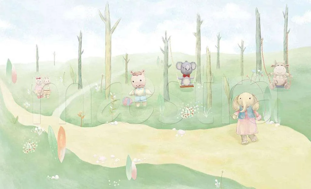 Фотообои в интерьере зеленая поляна для малышей  15-163 фото