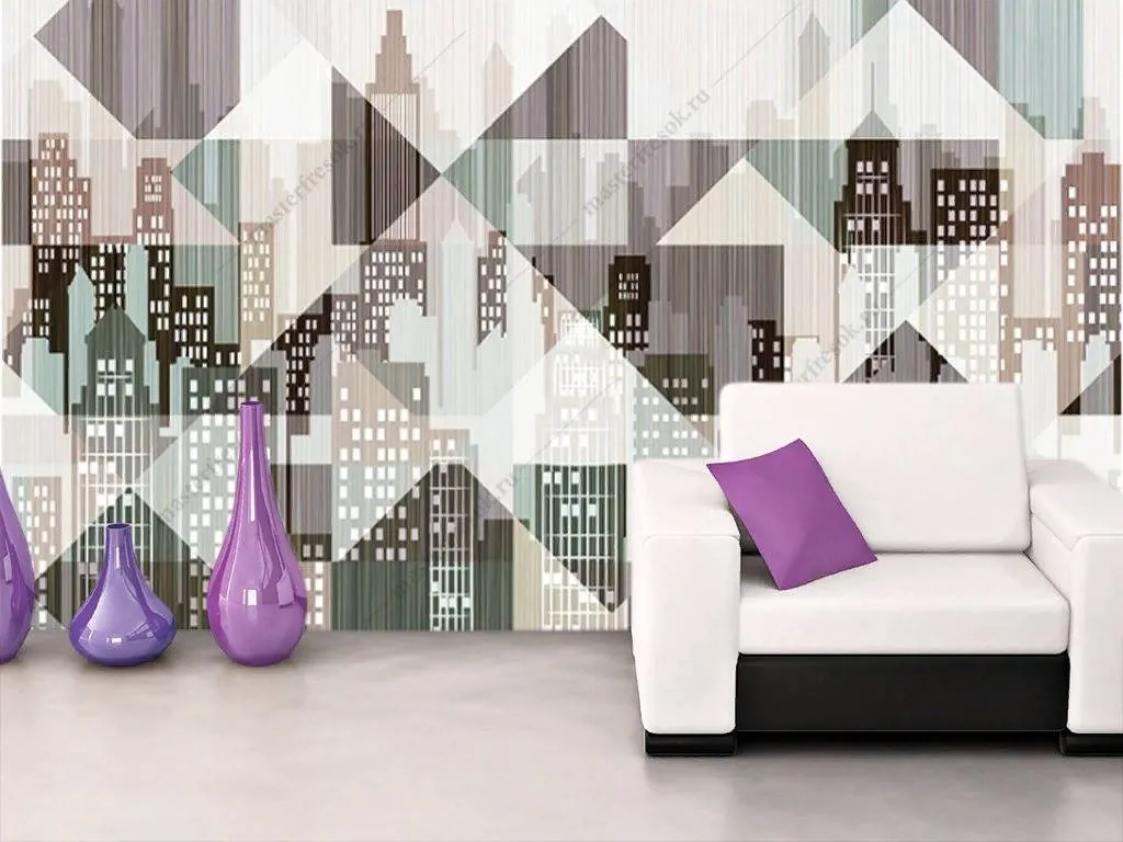 Фотообои в интерьере нарисованный город  15-847 фото