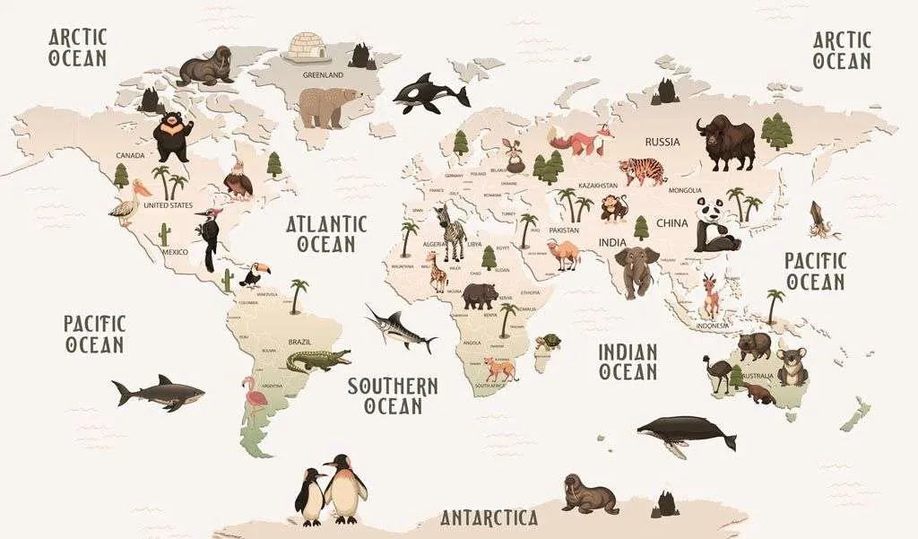 Фотообои в интерьере карта мира  12-778 фото