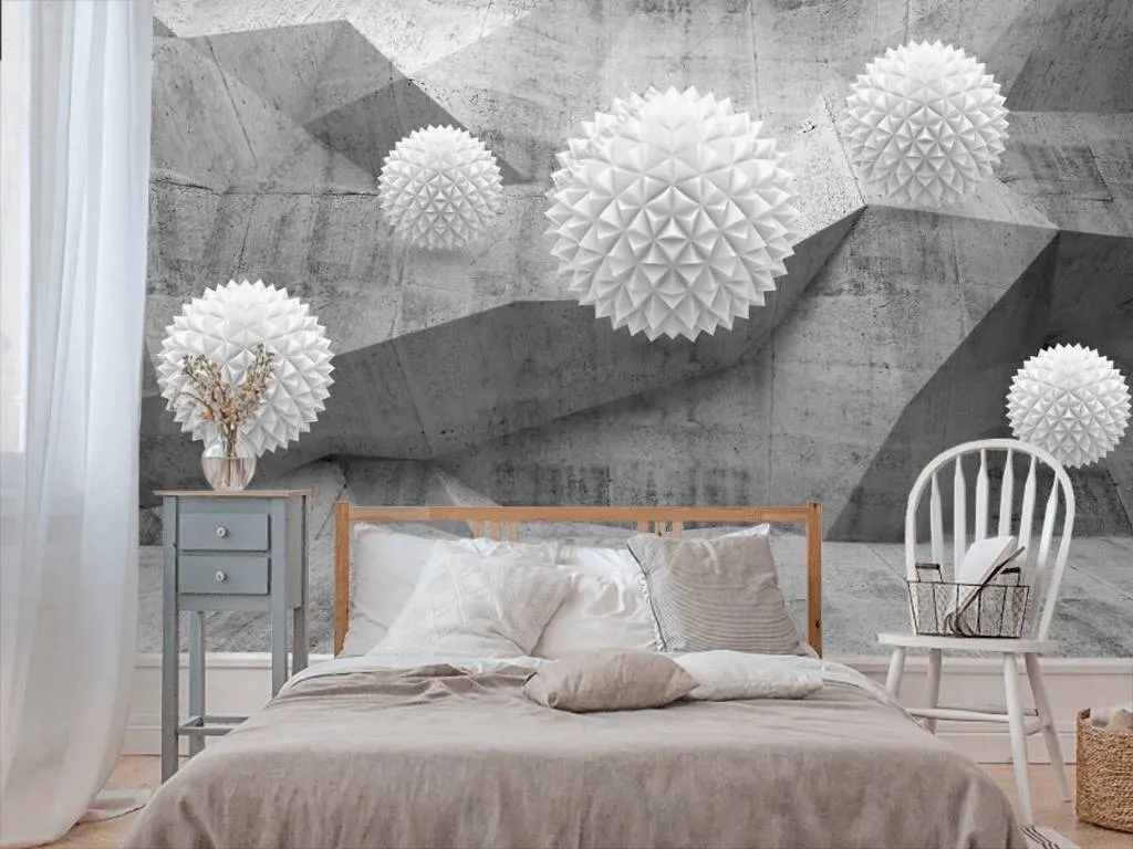 Фотообои в интерьере 3д шары в серой сфере  10-793 фото