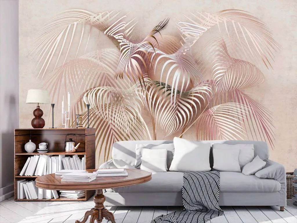 Фотообои в интерьере тропические листья 3д  13-252 фото
