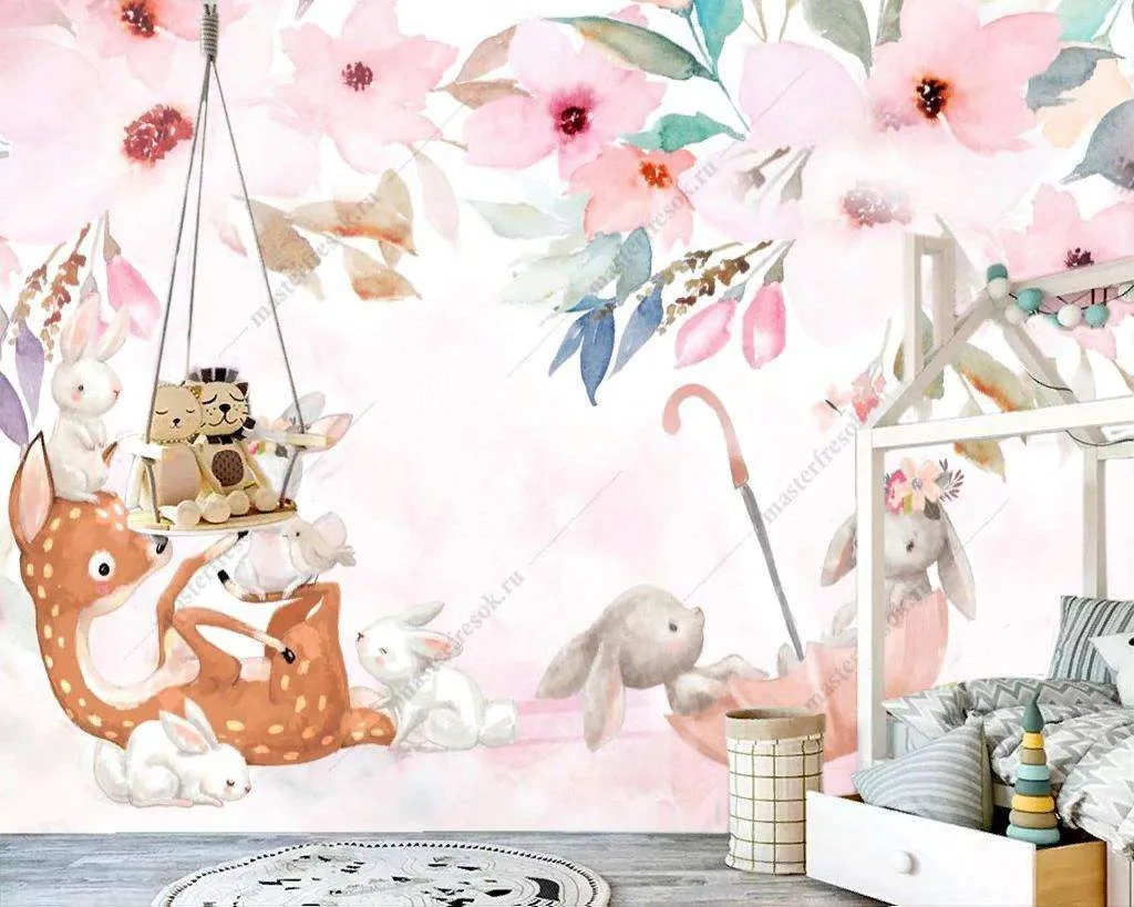 Фотообои в интерьере зайка в зонтике  13-215 фото