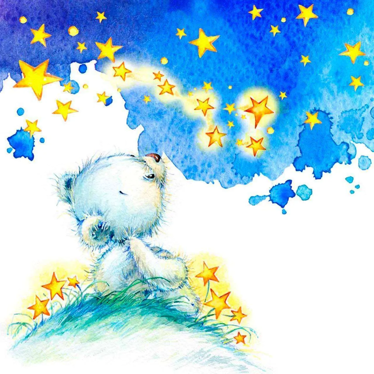 Фотообои в интерьере медвежонок смотрит на звезды  12-343 фото