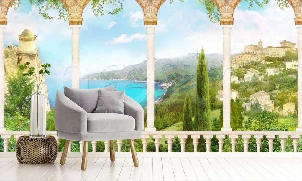 Фотообои в интерьере вид на море в хорошую погоду  11-087 фото