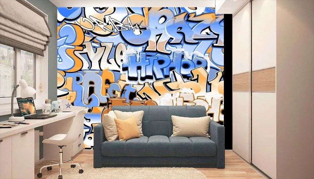 Фотообои в интерьере граффити текст  12-1278 фото