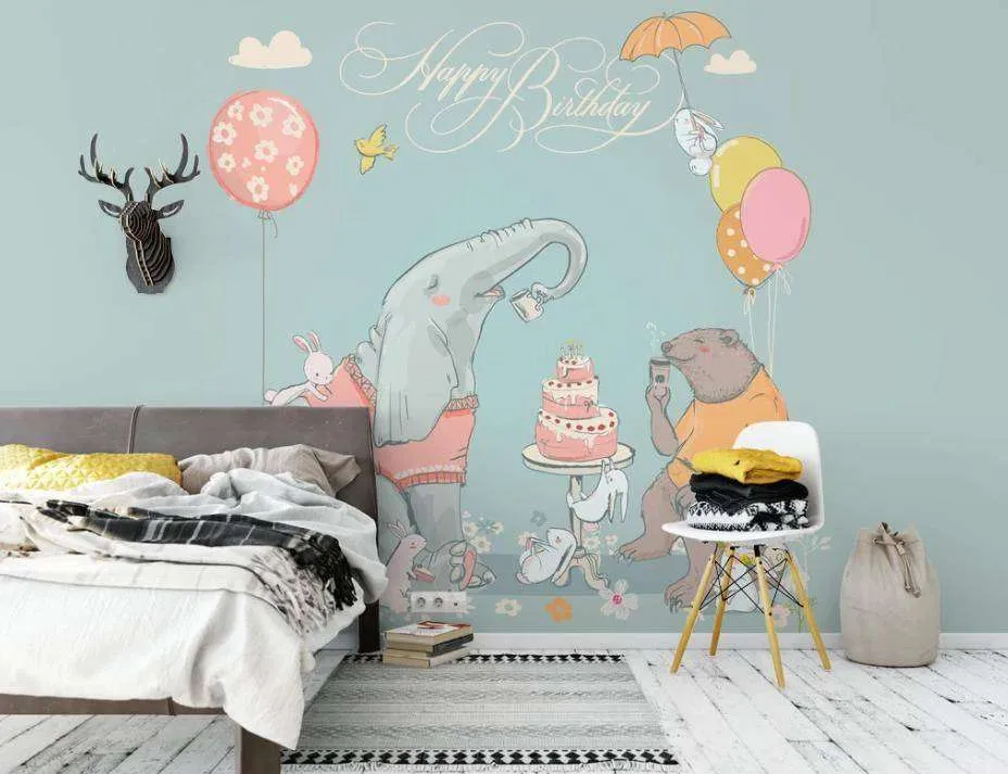 Фотообои в интерьере слон и мишка на дне рождения  15-313 фото