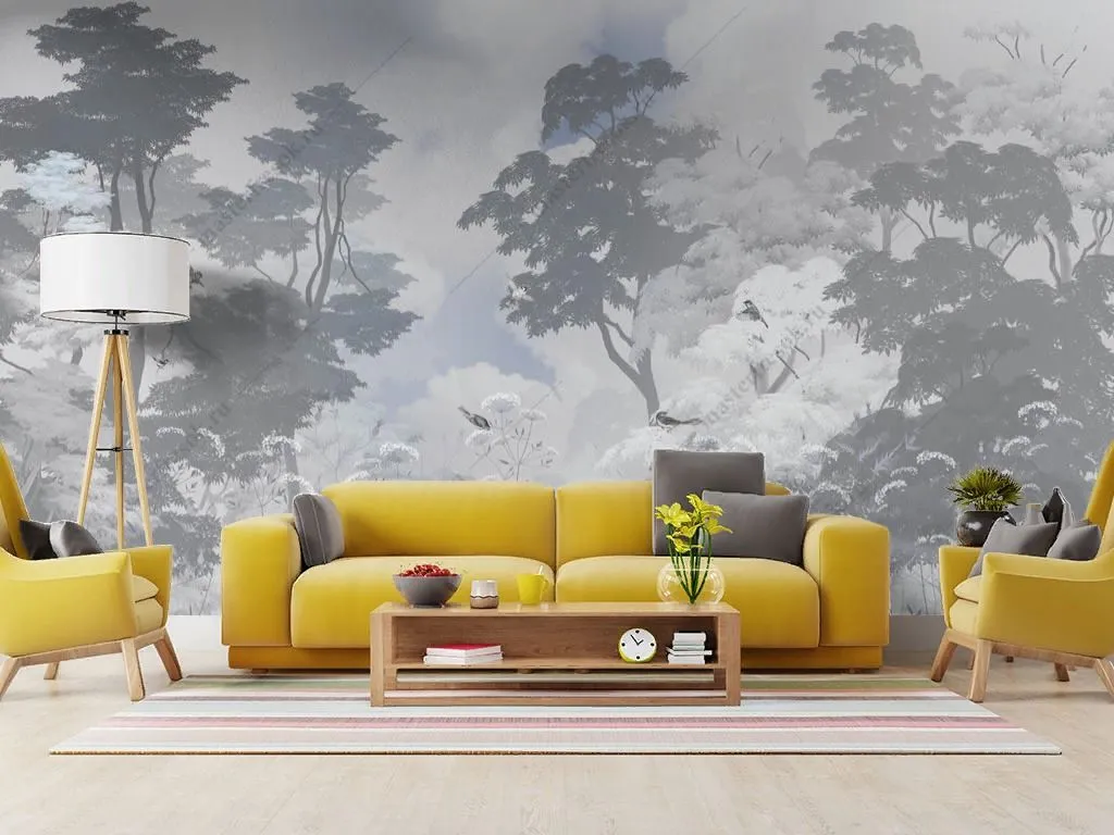 Фотообои в интерьере лес серо-голубой  13-636 фото